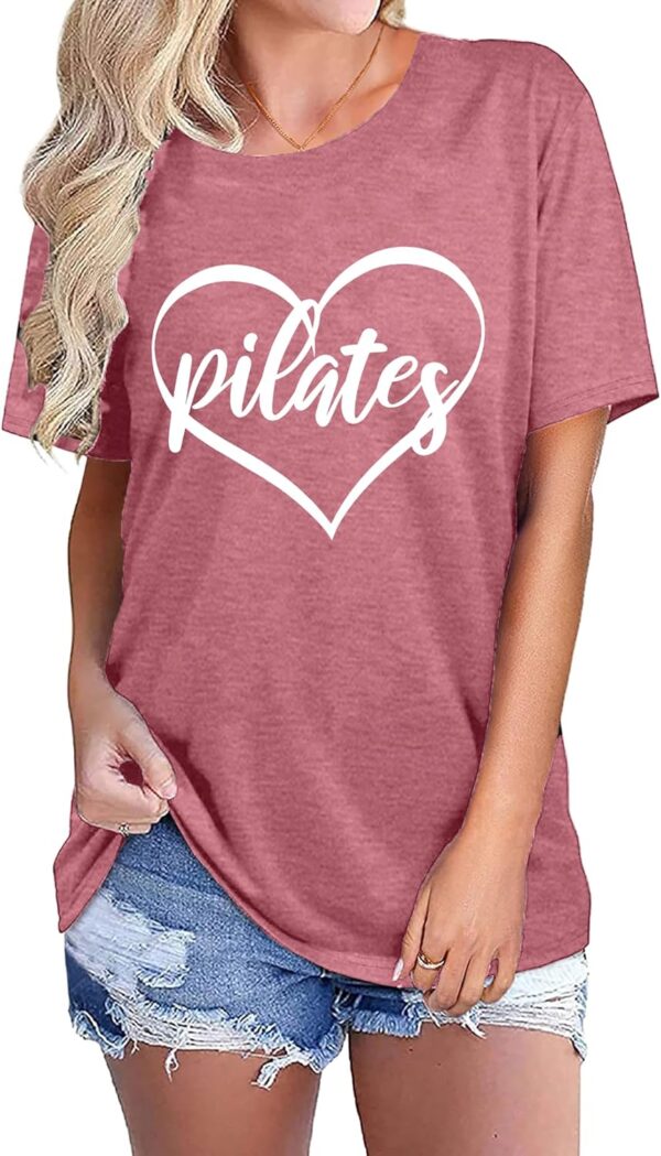 PECHAR Pilates Shirts for Women - Yoga Workout Graphic Heart Tees Sports Lover Tops Pilates Teacher Gifts Blouse T-Shirts