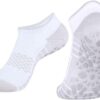 YUEDGE Yoga Pilates Socks for Women Size 6-11, Non Slip Breathable Cushioned White Cotton Ankle Grip Socks