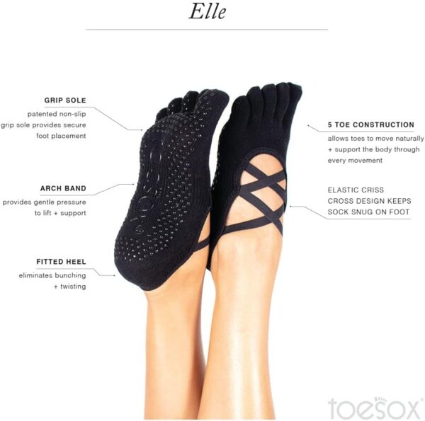 toesox Women’s Elle Full Toe Grip Socks – Non-Slip Pilates Socks, Barre & Yoga Socks with Grips, Ballet Toe Socks