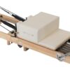 Foldable Wooden Pilates Reformer Machine with Ultra-Fiber Leather Seat, Oak Frame, Adjustable Resistance, Full-Size for Heights 4’ to 5’9”, Home and Studio Use, 480lbs Capacity