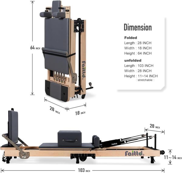 Foldable Pilates Reformer & Equipment - Pilates Reformer Workout Machine for Home Gym with Reformer Accessories, Reformer Box, Padded Jump Board - Up to 300 lbs Weight Capacity（Dark Gray）