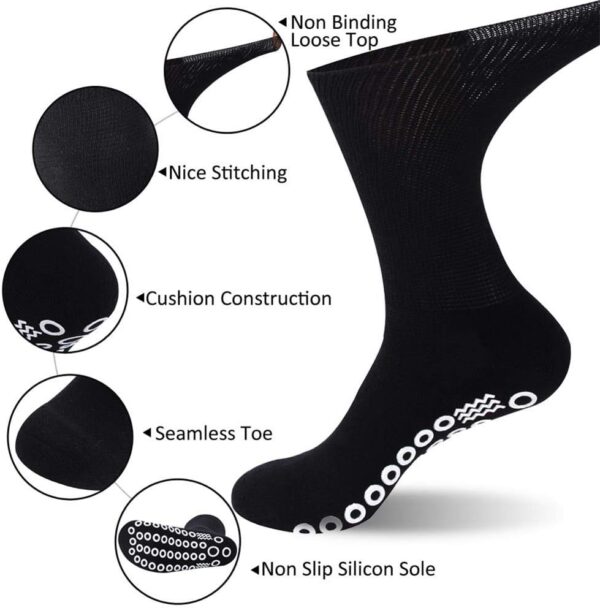 JSPA Non Skid Crew Socks, Anti Slip Socks for Barre Yoga Pilates Maternity Pregnancy Hospital Men Women Bariatric Extra Wide Slipper Socks for People with Swollen feet Diabetes & Edema 4 Pairs Black