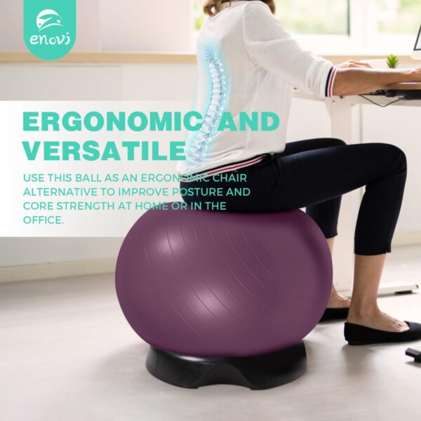 EasyBalance Exercise Ball, Yoga Ball, with Base & Pump Set, 65cm, Amethyst Purple