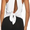 Bestisun Workout Tops Open Back Shirts Gym Athletic Clothes Tie Back Musle Tank for Women