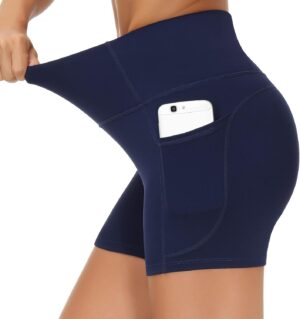 THE GYM PEOPLE High Waist Yoga Shorts for Women's Tummy Control Fitness Athletic Workout Running Shorts with Deep Pockets