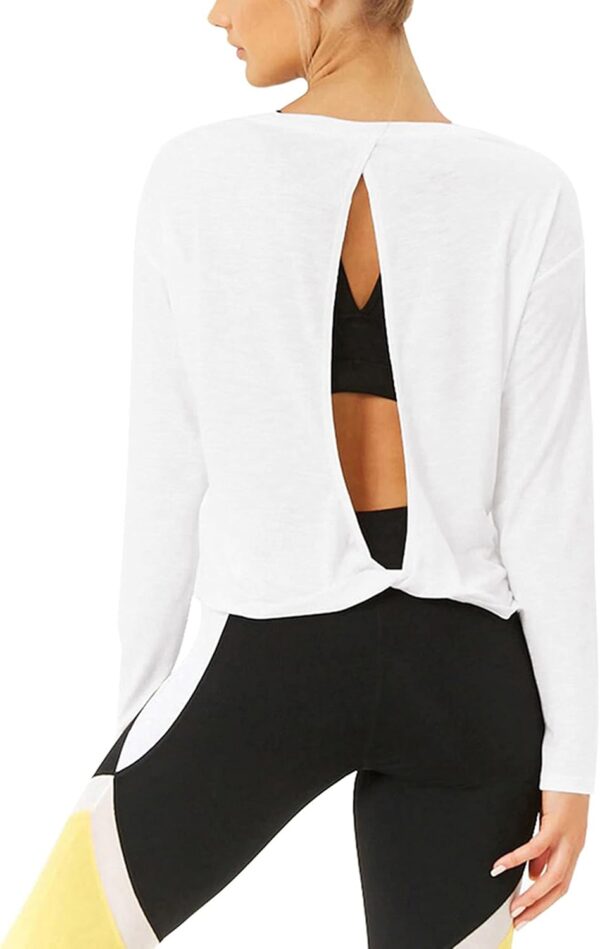 Bestisun Long Sleeve Workout Shirts Yoga Dance Tops Open Back Athletic Clothes for Women