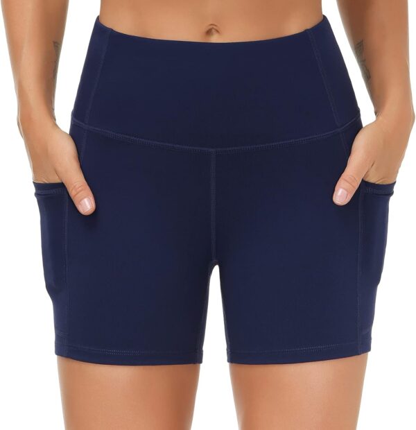 THE GYM PEOPLE High Waist Yoga Shorts for Women's Tummy Control Fitness Athletic Workout Running Shorts with Deep Pockets