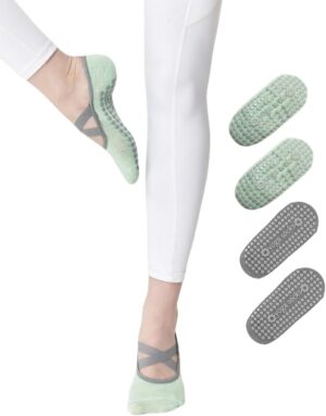 4 Pairs Yoga Socks for Women Non-Slip Grips & Straps,Ideal for Pilates, Pure Barre, Ballet,Dance,Barefoot