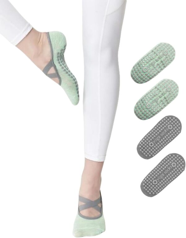 4 Pairs Yoga Socks for Women Non-Slip Grips & Straps,Ideal for Pilates, Pure Barre, Ballet,Dance,Barefoot