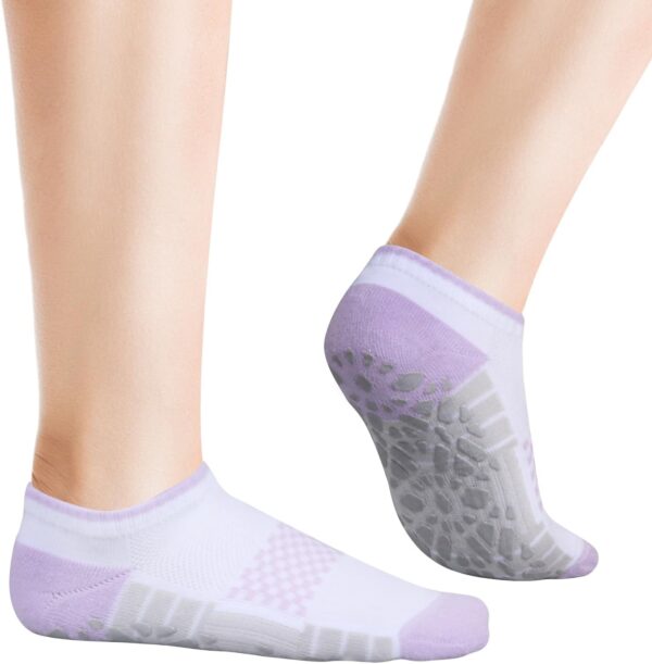 YUEDGE Yoga Pilates Socks for Women Size 6-11, Non Slip Breathable Cushioned White Cotton Ankle Grip Socks
