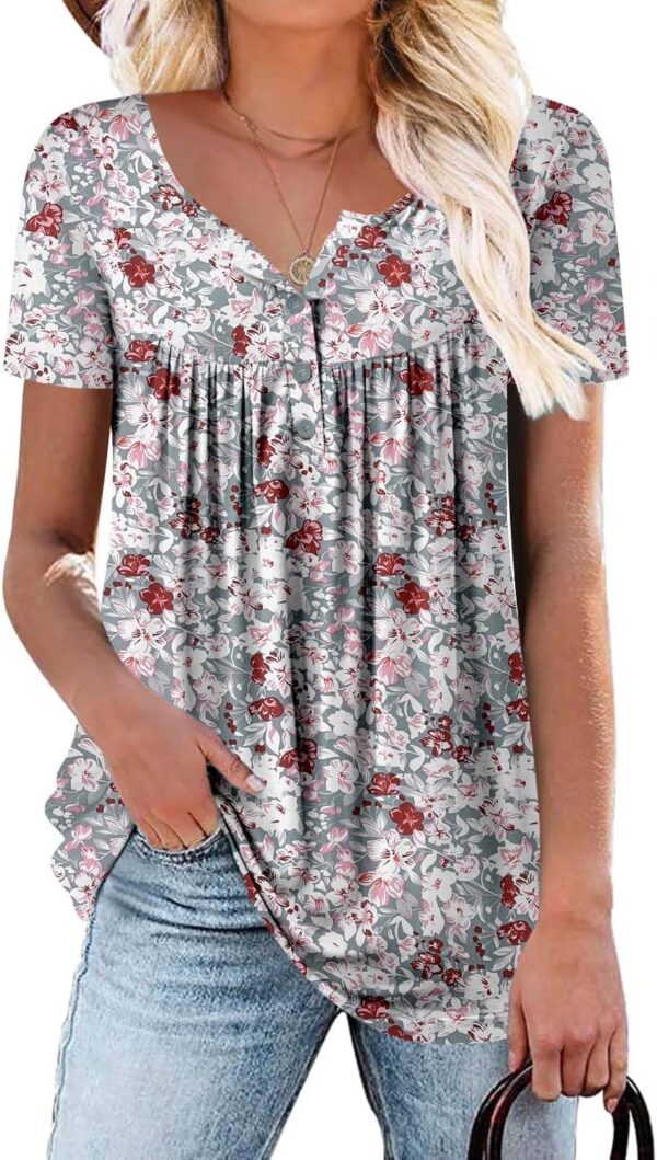 Mystry Zone Womens Henley V Neck Casual Blouse Button Down T Shirts Flare and Flowy Tops