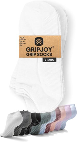 Gripjoy Grip Socks for Women and Men - Non Slip Socks - Yoga Socks with Grippers - Hospital Socks Non Skid - 3 Pairs