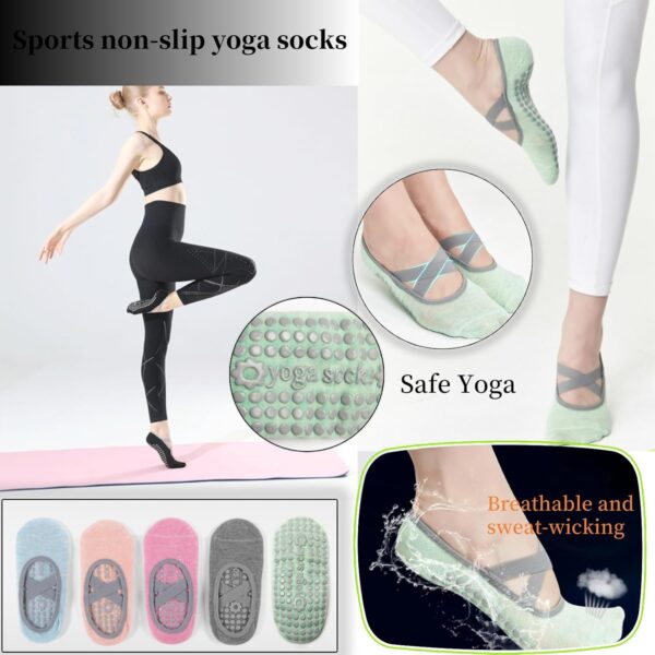 4 Pairs Yoga Socks for Women Non-Slip Grips & Straps,Ideal for Pilates, Pure Barre, Ballet,Dance,Barefoot