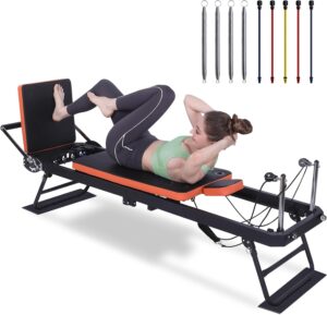 Pilates Reformer Machine, Foldable Pilates Reformer for Home and Gym, Pilates Reformer with Alloy Springs Resistances and Jump Board, Pilates Equipment for Home Workout Up to 300 lbs Weight Capacity