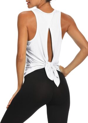 Bestisun Workout Tops Open Back Shirts Gym Athletic Clothes Tie Back Musle Tank for Women