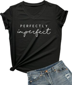 DANVOUY Womens V-Neck Letter Print T-Shirt Funny Graphic T Shirt Short Sleeve Tops