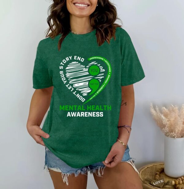 Women Mental Health Awareness Shirt Green Ribbon T-Shirt Inspirational Psychologist Therapist Tee Top