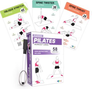 Pilates Workout Cards - 58 Exercise Cards with Pilates Mat Workout Postures, Video Instructions & Breathing Tips | Free Ring & Dry-Erase Marker to Create at home pilates womens workout planner