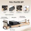 Pilates Reformer, PAETA Wooden Foldable Pilates Reformer Machine with Springs, Pilates Machines for Home Use and Studio, Pilates Equipment with Sitting Box, Jump Board and Accessories