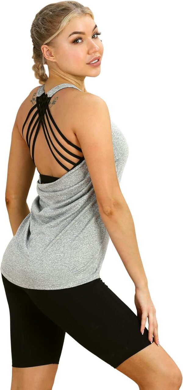 icyzone Women's Open Back Workout Athletic Yoga Tank Tops with Built in Bra