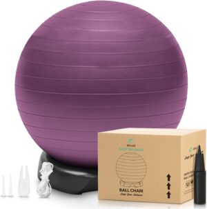 EasyBalance Exercise Ball, Yoga Ball, with Base & Pump Set, 65cm, Amethyst Purple