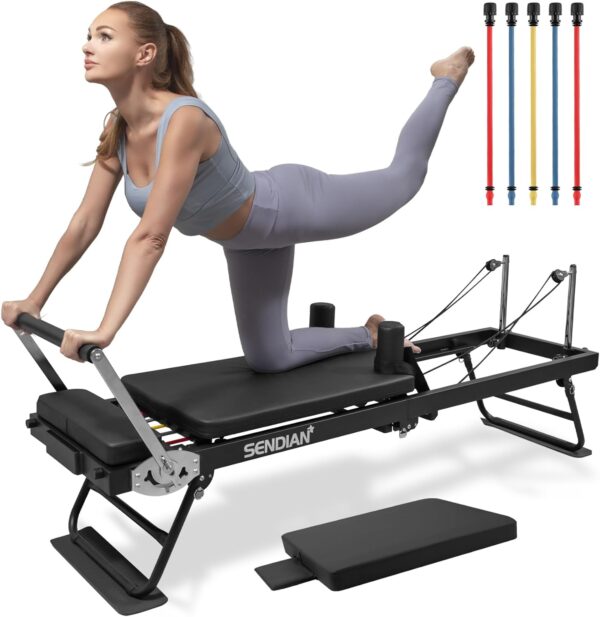 SENDIAN Foldable Pilates Equipment for Home Workouts,Pilates Reformer Machine for Home and Gym, Pilates Exercise Equipment with Jump Board, Additional 5 Color Cords