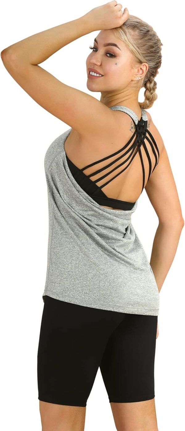 icyzone Women's Open Back Workout Athletic Yoga Tank Tops with Built in Bra
