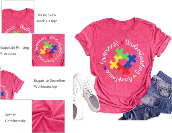 Autism Awareness Shirts Women Autistic Support Tshirt Puzzle Piece Heart Graphic Inspirational Tops