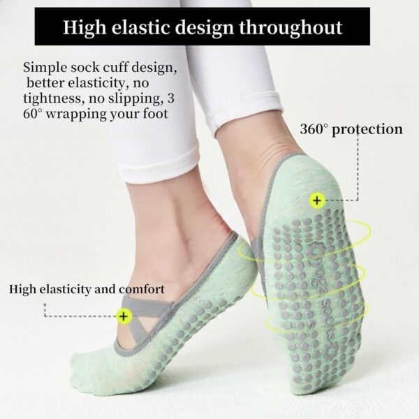 4 Pairs Yoga Socks for Women Non-Slip Grips & Straps,Ideal for Pilates, Pure Barre, Ballet,Dance,Barefoot