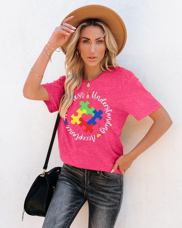Autism Awareness Shirts Women Autistic Support Tshirt Puzzle Piece Heart Graphic Inspirational Tops