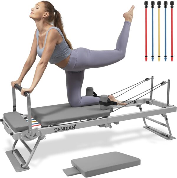 SENDIAN Foldable Pilates Equipment for Home Workouts,Pilates Reformer Machine for Home and Gym, Pilates Exercise Equipment with Jump Board, Additional 5 Color Cords