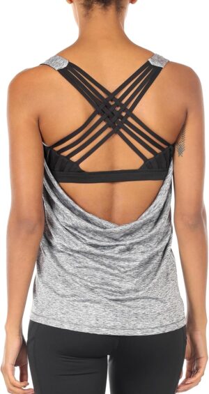 icyzone Women's Open Back Workout Athletic Yoga Tank Tops with Built in Bra