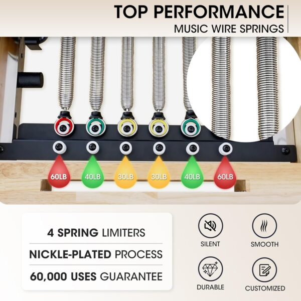 Pilates Reformer, PAETA Wooden Foldable Pilates Reformer Machine with Springs, Pilates Machines for Home Use and Studio, Pilates Equipment with Sitting Box, Jump Board and Accessories