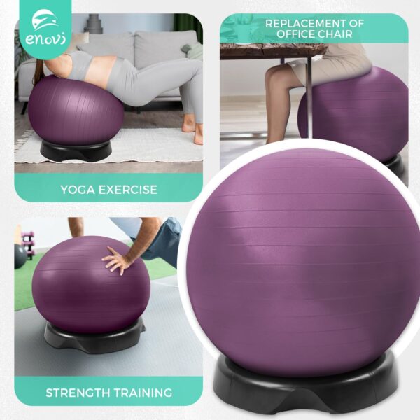 EasyBalance Exercise Ball, Yoga Ball, with Base & Pump Set, 65cm, Amethyst Purple