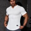 JMIERR Mens Muscle Slim T Shirt V-Neck Longline Henley Shirt Gym Workout Athletic Tee Shirts