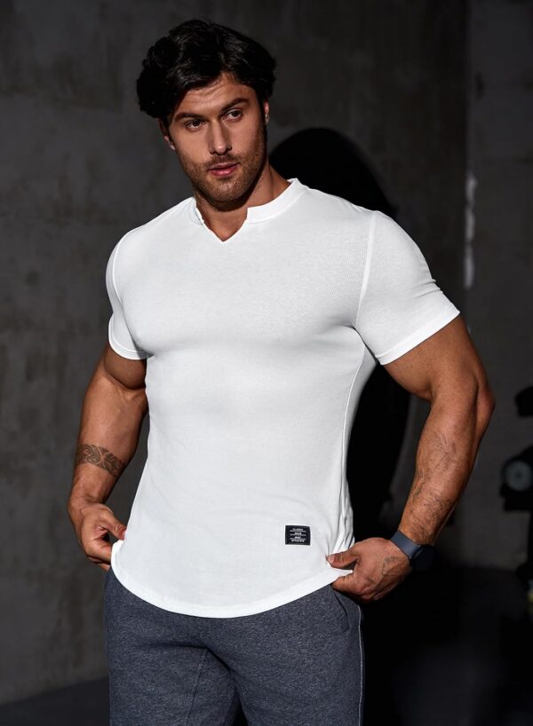 JMIERR Mens Muscle Slim T Shirt V-Neck Longline Henley Shirt Gym Workout Athletic Tee Shirts
