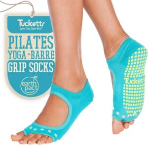 Tucketts Toeless Pilates Socks with Grips for Women, Non-Slip Barre Yoga Socks with Grips for Barefoot Workouts, Sizes 5-13