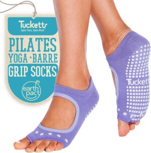Tucketts Toeless Pilates Socks with Grips for Women, Non-Slip Barre Yoga Socks with Grips for Barefoot Workouts, Sizes 5-13