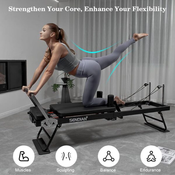 SENDIAN Foldable Pilates Equipment for Home Workouts,Pilates Reformer Machine for Home and Gym, Pilates Exercise Equipment with Jump Board, Additional 5 Color Cords