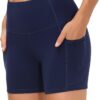 THE GYM PEOPLE High Waist Yoga Shorts for Women's Tummy Control Fitness Athletic Workout Running Shorts with Deep Pockets