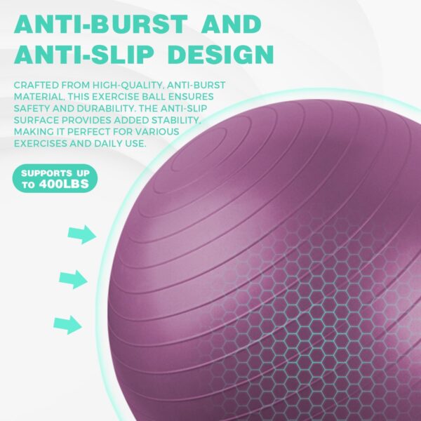 EasyBalance Exercise Ball, Yoga Ball, with Base & Pump Set, 65cm, Amethyst Purple