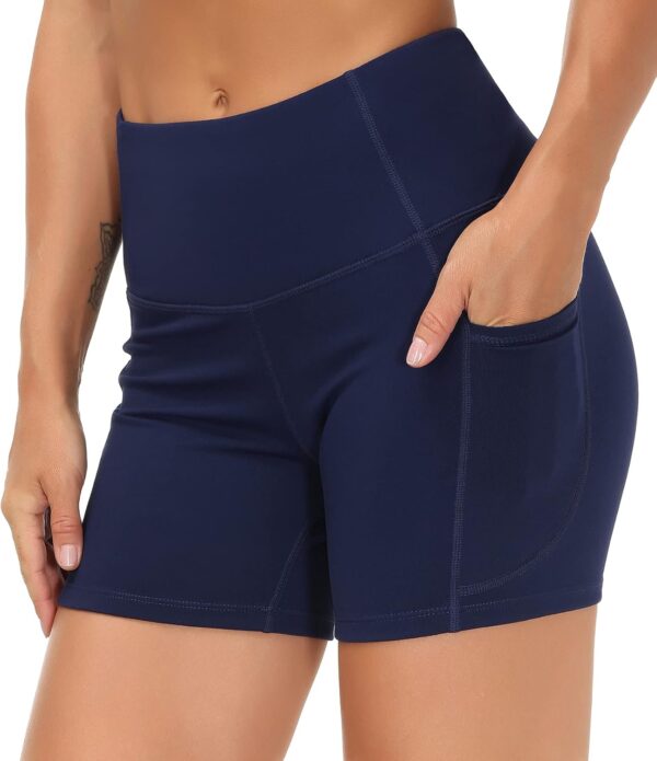 THE GYM PEOPLE High Waist Yoga Shorts for Women's Tummy Control Fitness Athletic Workout Running Shorts with Deep Pockets