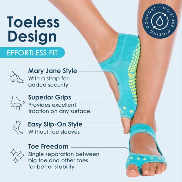 Tucketts Toeless Pilates Socks with Grips for Women, Non-Slip Barre Yoga Socks with Grips for Barefoot Workouts, Sizes 5-13
