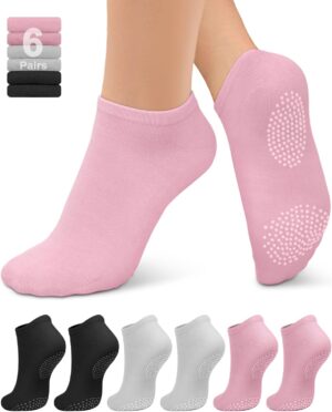 yeuG 6 Pairs Pilates Socks for Women Grip Socks Non Slip Yoga Socks Bamboo Viscose Grippy Socks for Barre Barefoot Workout