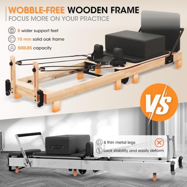Pilates Reformer, PAETA Wooden Foldable Pilates Reformer Machine with Springs, Pilates Machines for Home Use and Studio, Pilates Equipment with Sitting Box, Jump Board and Accessories
