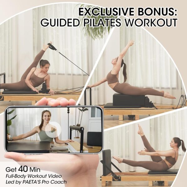 Pilates Reformer, PAETA Wooden Foldable Pilates Reformer Machine with Springs, Pilates Machines for Home Use and Studio, Pilates Equipment with Sitting Box, Jump Board and Accessories