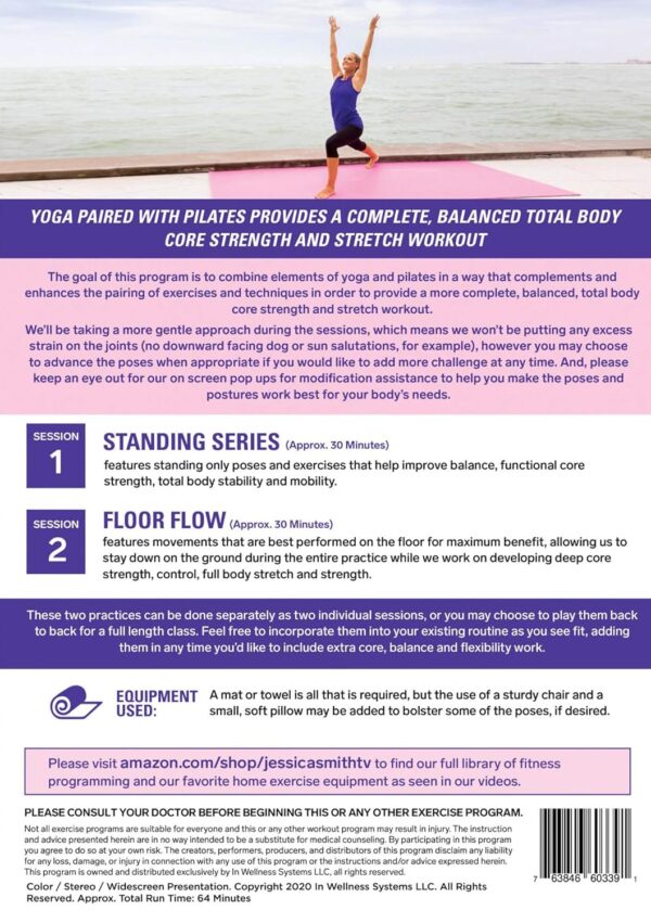 Gentle Yoga Plus Pilates DVD: Low Impact Abs, Core, Flexibility, Balance, Two Total Body At Home No Equipment Workouts with Jessica Smith