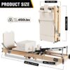 Foldable Wooden Pilates Reformer Machine with Ultra-Fiber Leather Seat, Oak Frame, Adjustable Resistance, Full-Size for Heights 4’ to 5’9”, Home and Studio Use, 480lbs Capacity