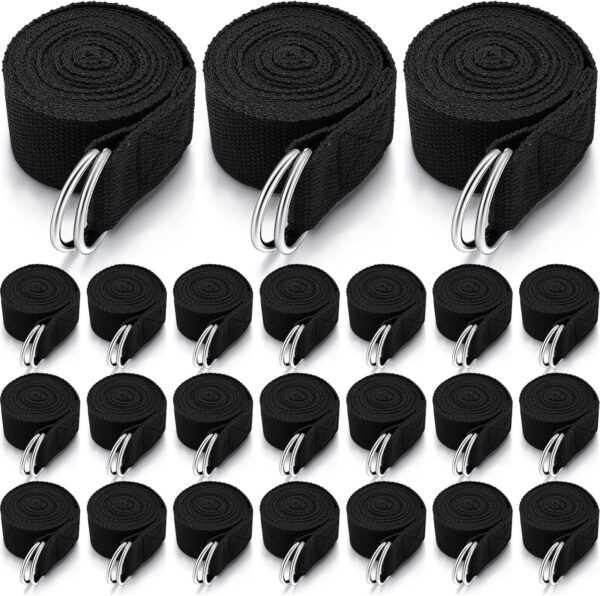 Leyndo 24 Pieces Yoga Strap Stretching Pilates Exercise Adjustable Straps 6 ft Non Elastic Yoga Belt with Adjustable D Ring Buckle for Pilates Gym Workouts Fitness