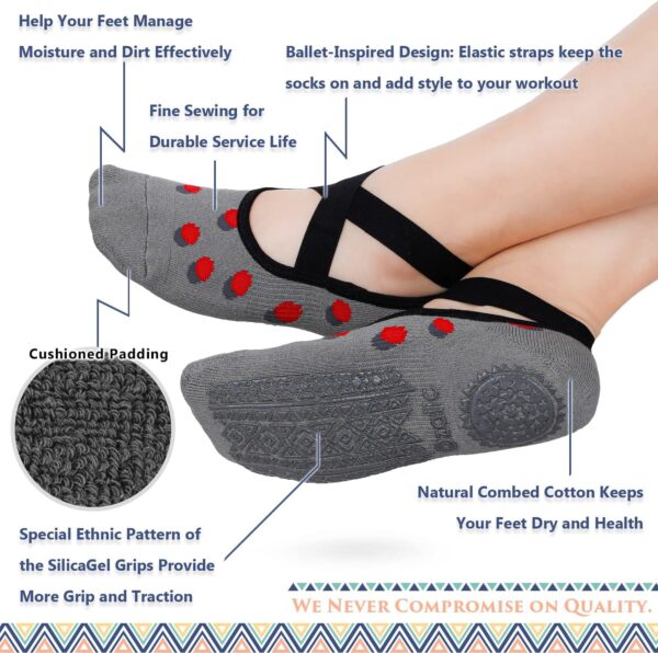 Ozaiic Yoga Socks for Women Non-Slip Grips & Straps, Ideal for Pilates, Pure Barre, Ballet, Dance, Barefoot Workout